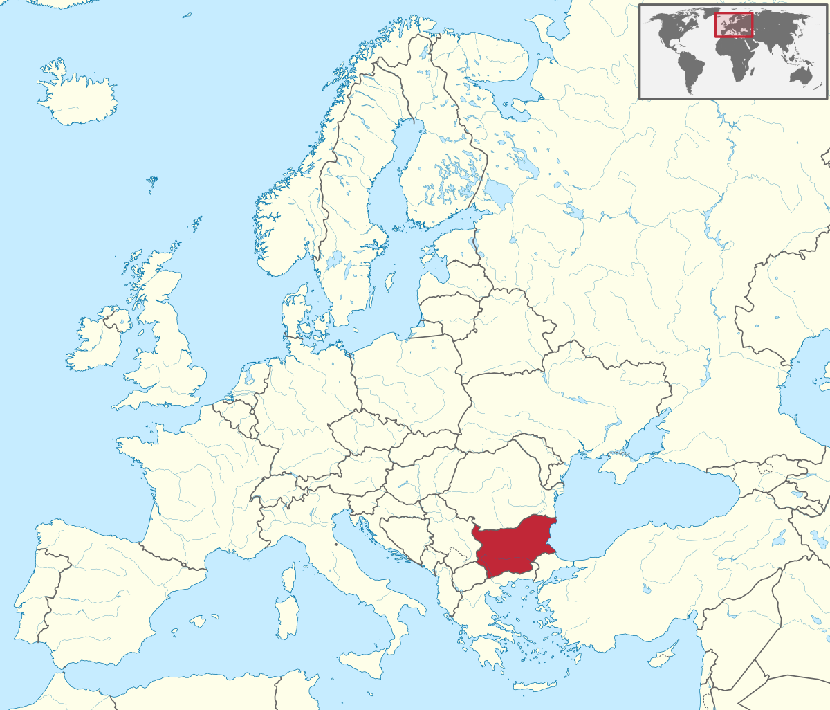 Болгария на карте Европы